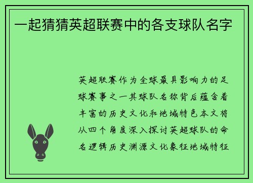 一起猜猜英超联赛中的各支球队名字